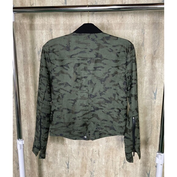 LYSSÉ NY Moto Zip Up Snap Jacket Camouflage Green Sz Medium Green Army Short EUC - Picture 3 of 14